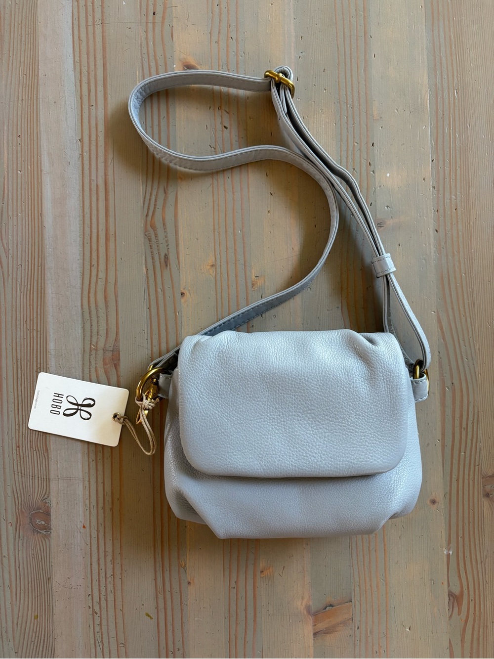 HOBO Harley Crossbody Sling Bag Purse Blue Pearl Pebbled Leather - Picture 2 of 8